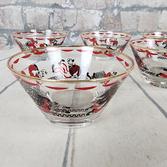 Vintage Mid Century Libby Fruit Bowls Clowns Gold Rimmed Set of 5 - Picture 6 of 16